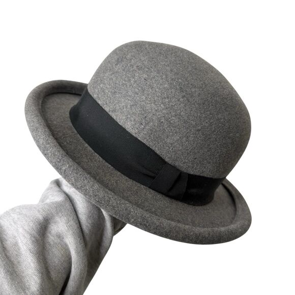 VTG Halston Felt 100% Wool Fedora Bowler Derby Hat Unisex Gray Ribbon Victorian main image 7